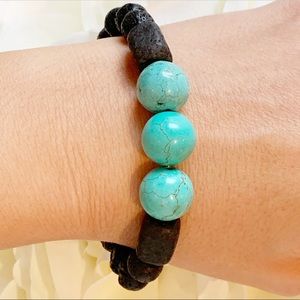 Handcrafted Blue turquoise and black lava bracelet